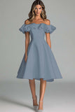 White Off The Shoulder A Line Wedding Dress With Ruffles
