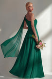 Burgundy A Line One Shoulder Chiffon Long Bridesmaid Dress with Slit