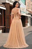 Champagne Off the Shoulder Sequin Mermaid Long Prom Dress