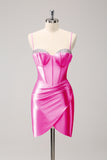 Sparkly Pink Spaghetti Straps Tight Homecoming Dress with Beading