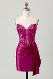 Sparkly Strapless Dark Green Side-Drape Corset Sequins Bodycon Homecoming Dress