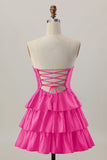 Orange Strapless Tiered A Line Cut Out Homecoming Dress with Beading