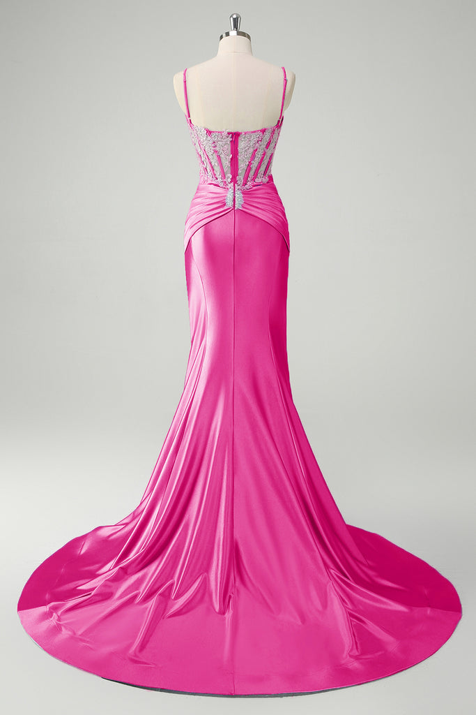 Charming Spaghetti Straps Blue Satin Sequin Mermaid Evening Dress Long Prom Gown SP554 main image 0