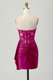Sparkly Strapless Dark Green Side-Drape Corset Sequins Bodycon Homecoming Dress