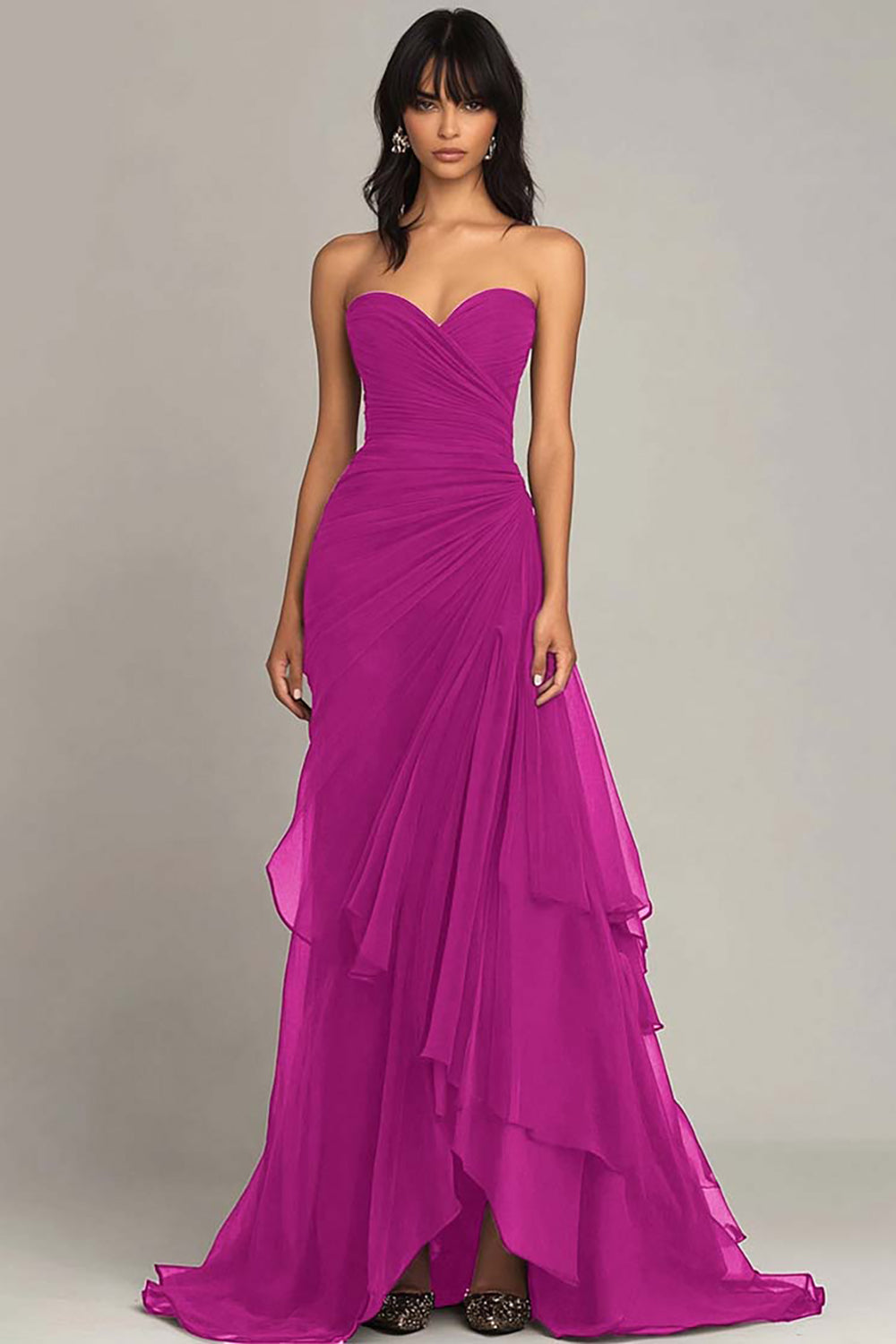 Zapaka Women Dark Brown Sweetheart Ruffled Formal Dress Ruched Strapless Mermaid Evening Dress ZAPAKA Zapaka Women Dark Brown Sweetheart Ruffled Formal Dress Ruched Strapless Mermaid Evening Dress ZAPAKA