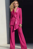 2 Piece Cream Yellow Peak Lapel Women's Work Suits with Sash