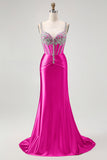 Blush Corset Mermaid Long Prom Dress with Rhinestones