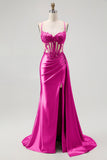 Corset Champagne Mermaid Beaded Long Prom Dress