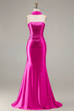 Champagne Two Piece Strapless Mermaid Beaded Convertible Long Prom Dress with a Neck Scarf