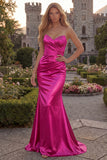 Strapless Burgundy Satin Mermaid Long Prom Dress