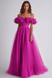 Off the Shoulder A-Line Yellow Long Prom Dress with Ruffles