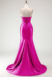 Sweetheart Burgundy Mermaid Beaded Corset Plus Size Long Prom Dress with Slit
