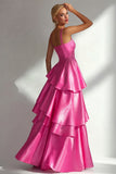 Blush A-Line Spaghetti Straps Long Prom Dress with Ruffles