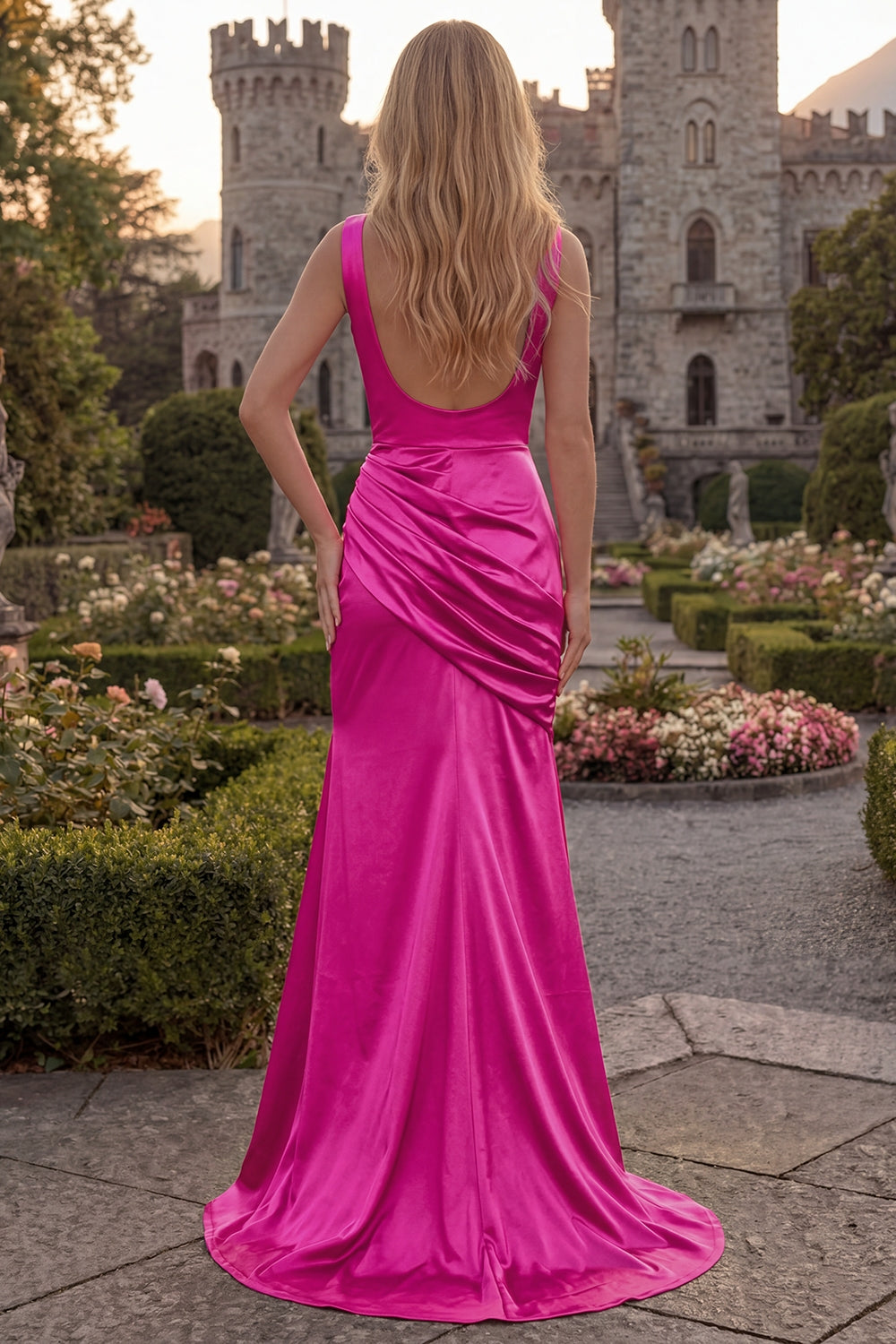 cowl neck mermaid dress Sexy Mermaid Cowl Neck Split Satin Dresses