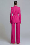 Fuchsia Notched Lapel 2-piece One Button Women's Work Suits with Belt