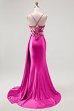 Corset Champagne Mermaid Beaded Long Prom Dress