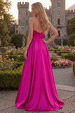 Sweetheart A Line Burgundy Satin Long Prom Dress