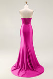 Mermaid Corset Beaded Strapless Blush Long Prom Dress With Slit