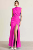 Sky Blue Ruched Sheath Formal Dress with Slit