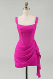Tulle Ivory Corset Square Neck Ruched Bodycon Mini Graduation Dress with Ruffles