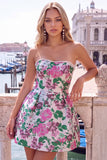 Sweetheart Pink Flower A-Line Jacquard Pearls Homecoming Dress with Bow