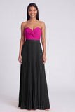 A-Line Pink and Orange Sweetheart Pleated Maxi Dress with Bow