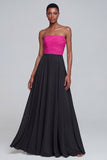 Pink Strapless A Line Ruched Long Formal Dress
