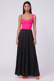 Orange and Fuchsia A-Line Pleated Maxi Dress