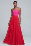 Pink Strapless A Line Ruched Long Formal Dress