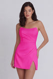 Strapless Bodycon Ruched White Mini Dress with Slit