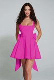 Ivory A Line Square Neck Backless Short Homecoming Dress with Back Giant Bow