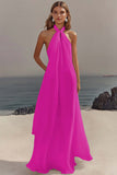 White Sheath Halter Chiffon Long Boho Beach Dress
