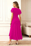 Glitter Black A Line Ruffle Holiday Party Dress with Sleeves
