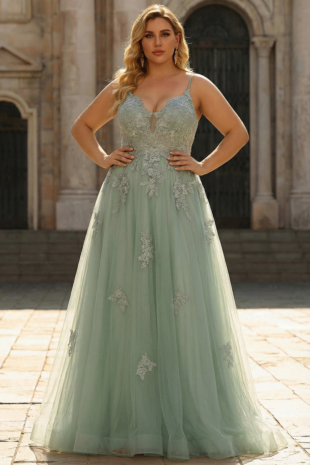 Zapaka Women Green Long Plus Size Prom Dress A Line Spaghetti Straps Formal Dress with Criss Cross Back, Green / US18W Zapaka Women Green Long Plus Size Prom Dress A Line Spaghetti Straps Formal Dress with Criss Cross Back, Green / US18W