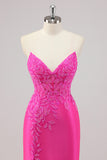 Fuchsia Mermaid Strapless Long Beaded Prom Dress With Appliques