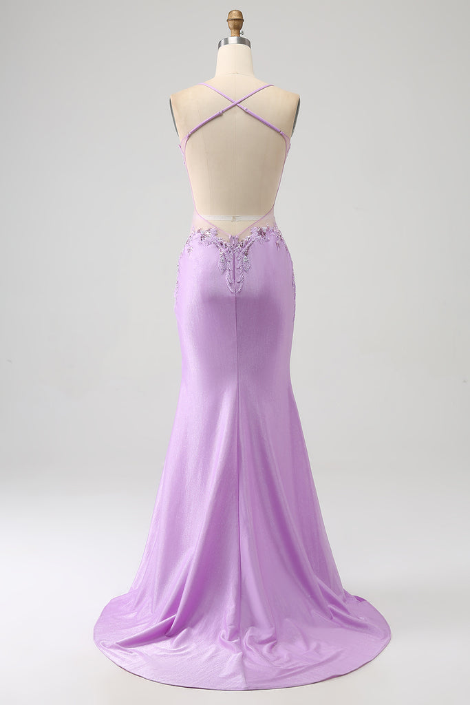 Chic Mermaid Spahgetti-Straps Openback Velvet Applique Prom Party Gowns main image 1