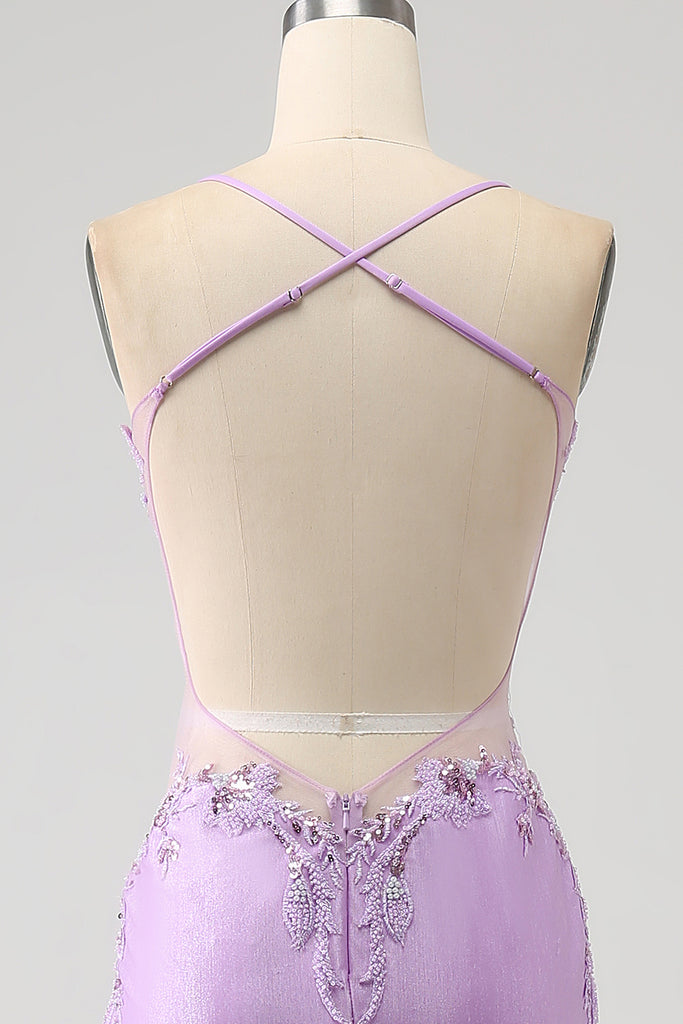 Lilac Strapless Tulle Lace Appliques Prom Dress Mermaid Party Evening Gown cc2319