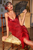 Red Roaring 20s Gatsby Fringed Flapper Dress