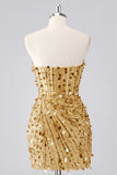 Sparkly Fuchsia Strapless Tight Short Sequins Corset Homecoming Dress with Beading