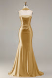 Champagne Two Piece Strapless Mermaid Beaded Convertible Long Prom Dress with a Neck Scarf