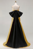 Strapless Fuchsia A-Line Convertible Satin Long Prom Dress with Large Bow