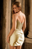 Gold Strapless Corset Ruched Beaded Homecoming Dress