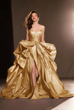 A Line Sweetheart Dark Red Ruffle Pageant Dress with Slit