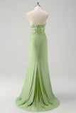 Sparkly Green Mermaid Strapless Corset Long Prom Dress with Slit