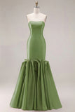 Fuchsia Strapless Satin Mermaid Long Prom Dress with 3D Flowers