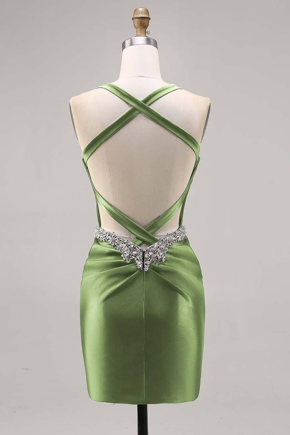 ZAPAKA Women Dark Green Corset Homecoming Dress Satin Bodycon Cocktail Dress with Rhinestones ZAPAKA Women Dark Green Corset Homecoming Dress Satin Bodycon Cocktail Dress with Rhinestones