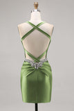 Dark Green Corset Satin Backless Bodycon Homecoming Dress