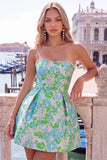 Sweetheart Pink Flower A-Line Jacquard Pearls Homecoming Dress with Bow