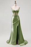 Corset Champagne Mermaid Beaded Long Prom Dress