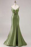 Fuchsia Mermaid Cut Out Satin Pleated Bowed Long Prom Dress with Slit